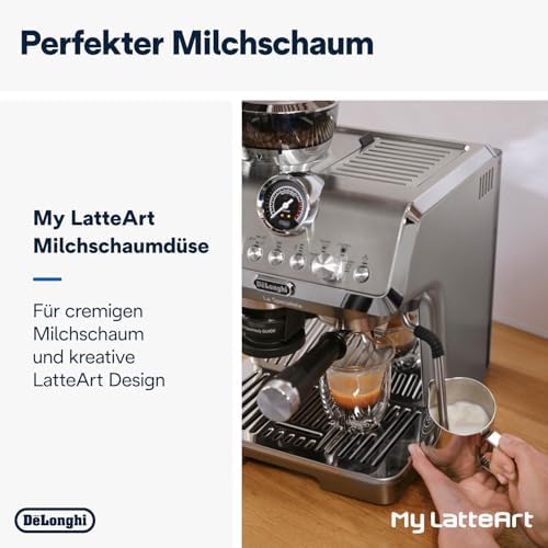 De'Longhi La Specialista Arte Evo EC9255.T Machine à expresso avec broyeur, fonction brassage à froid, 8 niveaux de mouture, 15 bars, 3 températures, buse à mousse de lait, titane avec kit barista