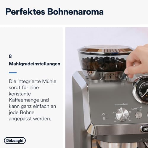 De'Longhi La Specialista Arte Evo EC9255.T Machine à expresso avec broyeur, fonction brassage à froid, 8 niveaux de mouture, 15 bars, 3 températures, buse à mousse de lait, titane avec kit barista