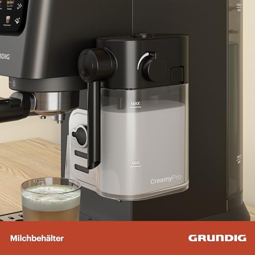 GRUNDIG KSM 5330 Machine à café avec réservoir à lait intégré, puissance 1628 W, pression de pompe 15 bar, double buse, écran tactile coloré, BrewSense, CreamyPro, Dark Inox/noir