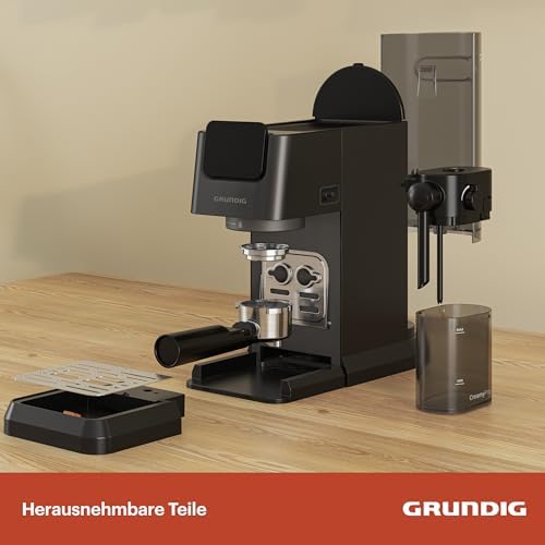 GRUNDIG KSM 5330 Machine à café avec réservoir à lait intégré, puissance 1628 W, pression de pompe 15 bar, double buse, écran tactile coloré, BrewSense, CreamyPro, Dark Inox/noir