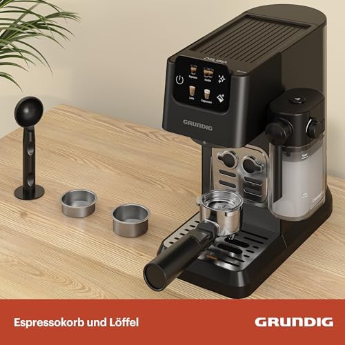 GRUNDIG KSM 5330 Machine à café avec réservoir à lait intégré, puissance 1628 W, pression de pompe 15 bar, double buse, écran tactile coloré, BrewSense, CreamyPro, Dark Inox/noir