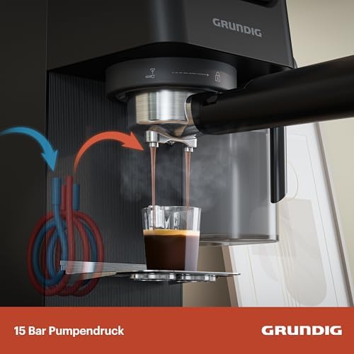 GRUNDIG KSM 5330 Machine à café avec réservoir à lait intégré, puissance 1628 W, pression de pompe 15 bar, double buse, écran tactile coloré, BrewSense, CreamyPro, Dark Inox/noir