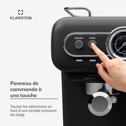 Klarstein Cafetiere avec Mousseur de Lait, Cafetières, Machines à Café et Machines à Expresso 19 Bar, Cafetière Electrique Acier Inoxydable 1350W, Machine a Cafe Qualite Barista, Latte, Cappuccino