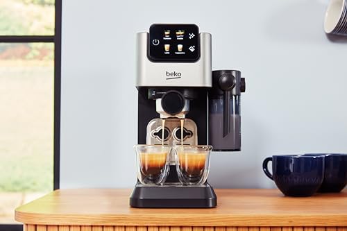 Beko CEP5304X - Machine à café expresso manuel, Mousseur à lait intégré, 1,1 L, 15 bar - inox, 14,5 x 42,5 x 35,5 h cm