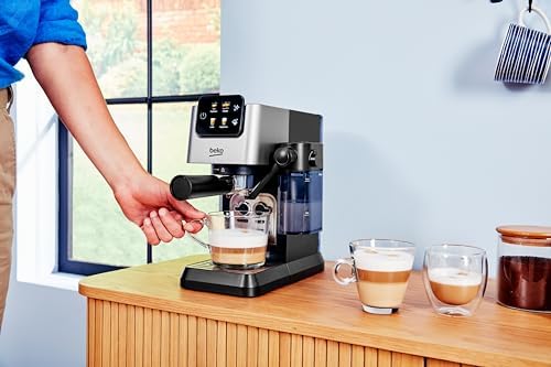 Beko CEP5304X - Machine à café expresso manuel, Mousseur à lait intégré, 1,1 L, 15 bar - inox, 14,5 x 42,5 x 35,5 h cm