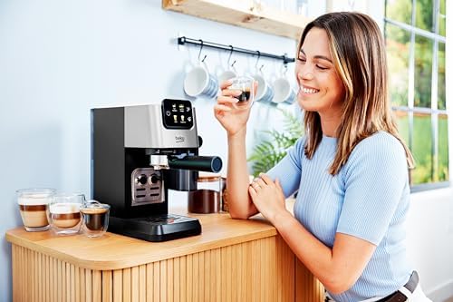 Beko CEP5304X - Machine à café expresso manuel, Mousseur à lait intégré, 1,1 L, 15 bar - inox, 14,5 x 42,5 x 35,5 h cm