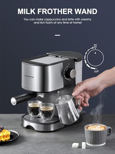 VINATO Machine à café Espresso 15 Bar, Machine à café Espresso avec Mousseur à lait Professionnel, Petite Machine à Café Espresso pour Cappuccino, Latte & Macchiato