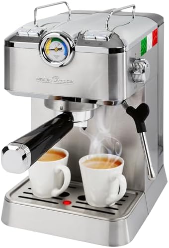Machine à espresso ProfiCook | Machine à espresso automatique avec porte-filtre | Pompe à espresso italienne | 20 bar | Café en poudre et capsules compatibles Nespresso | Machine à café | PC ES 1267