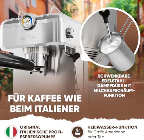 Machine à espresso ProfiCook | Machine à espresso automatique avec porte-filtre | Pompe à espresso italienne | 20 bar | Café en poudre et capsules compatibles Nespresso | Machine à café | PC ES 1267