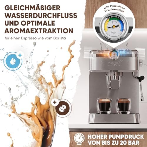 Machine à espresso ProfiCook | Machine à espresso automatique avec porte-filtre | Pompe à espresso italienne | 20 bar | Café en poudre et capsules compatibles Nespresso | Machine à café | PC ES 1267