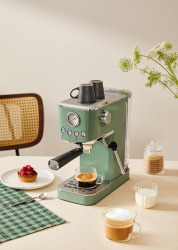 CREATE / THERA CLASSIC COMPACT/Machine à expresso vert sauge / 20 bars, semi-automatique, fonction café froid, double sortie, réservoir de 1,2L, café moulu et dosettes ESE 55 mm, buse vapeur, 1350W