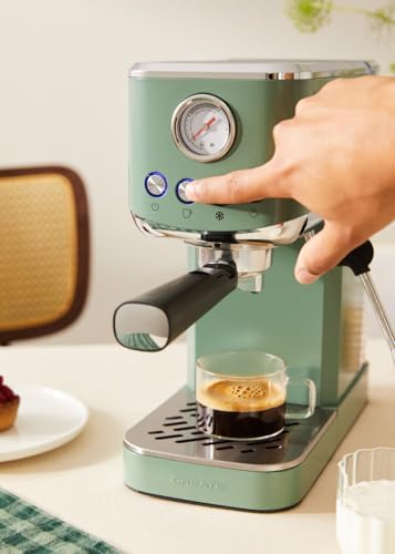 CREATE / THERA CLASSIC COMPACT/Machine à expresso vert sauge / 20 bars, semi-automatique, fonction café froid, double sortie, réservoir de 1,2L, café moulu et dosettes ESE 55 mm, buse vapeur, 1350W