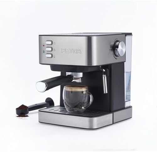Petra Machine à Espresso Manuelle avec Mousseur à Lait – Compatible avec Café Moulu, Pompe à Pression Italienne de 15 Bars, Réservoir d'Eau Amovible de 1.6L, Inclus Porte-filtre, 850W, PT6137VDE