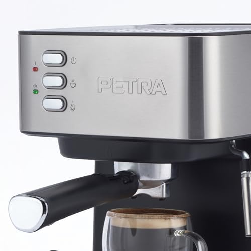 Petra Machine à Espresso Manuelle avec Mousseur à Lait – Compatible avec Café Moulu, Pompe à Pression Italienne de 15 Bars, Réservoir d'Eau Amovible de 1.6L, Inclus Porte-filtre, 850W, PT6137VDE