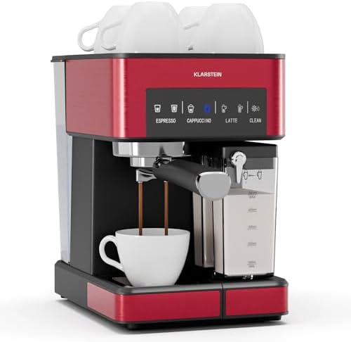 Klarstein Arabica Comfort machine à expresso – 20 bars, 1350 W, avec mousseur à lait, compatible café moulu & dosettes, réservoir 1,8 L, panneau tactile, nettoyage facile
