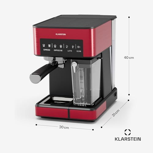 Klarstein Arabica Comfort machine à expresso – 20 bars, 1350 W, avec mousseur à lait, compatible café moulu & dosettes, réservoir 1,8 L, panneau tactile, nettoyage facile