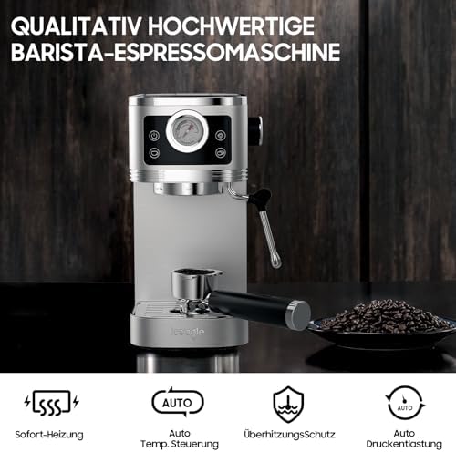 iceagle Machine à Café Expresso 20-Bar Pompe Italienne | 1350W Cafetière à Expresso Acier Inoxydable avec Mousseur à Lait, Cafetière et Machine à Cappuccino, Écran Tactile avec Manomètre, 1.3L