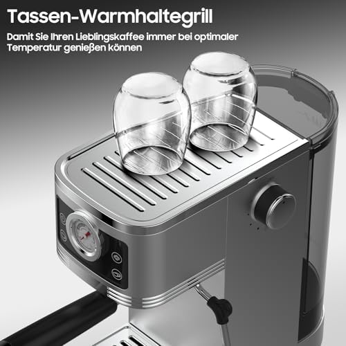 iceagle Machine à Café Expresso 20-Bar Pompe Italienne | 1350W Cafetière à Expresso Acier Inoxydable avec Mousseur à Lait, Cafetière et Machine à Cappuccino, Écran Tactile avec Manomètre, 1.3L