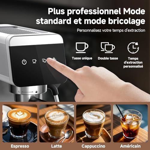 AMZCHEF Machine À Café Expresso 20 bar avec écran LED Home 2 en 1 avec réservoir amovible de 1,2 L pour cadeaux ménagers compacte en acier inoxydable 1350 W