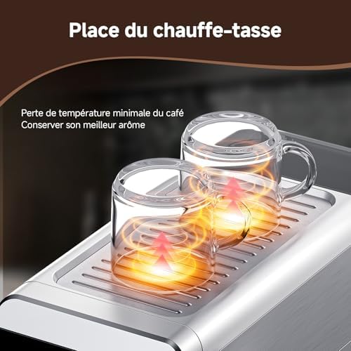 AMZCHEF Machine À Café Expresso 20 bar avec écran LED Home 2 en 1 avec réservoir amovible de 1,2 L pour cadeaux ménagers compacte en acier inoxydable 1350 W