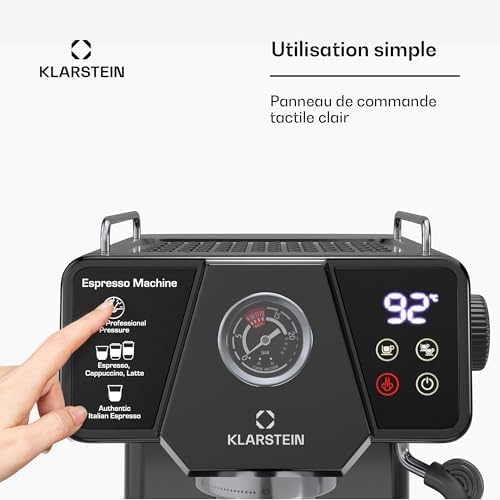 Klarstein Libeica machine à café en grains – 19 bars, 1350 W, acier inoxydable, buse vapeur, réservoir 1,8 L, panneau tactile, pour expresso & café en poudre, design élégant