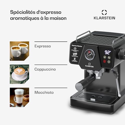 Klarstein Libeica machine à café en grains – 19 bars, 1350 W, acier inoxydable, buse vapeur, réservoir 1,8 L, panneau tactile, pour expresso & café en poudre, design élégant