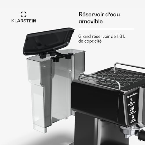 Klarstein Libeica machine à café en grains – 19 bars, 1350 W, acier inoxydable, buse vapeur, réservoir 1,8 L, panneau tactile, pour expresso & café en poudre, design élégant
