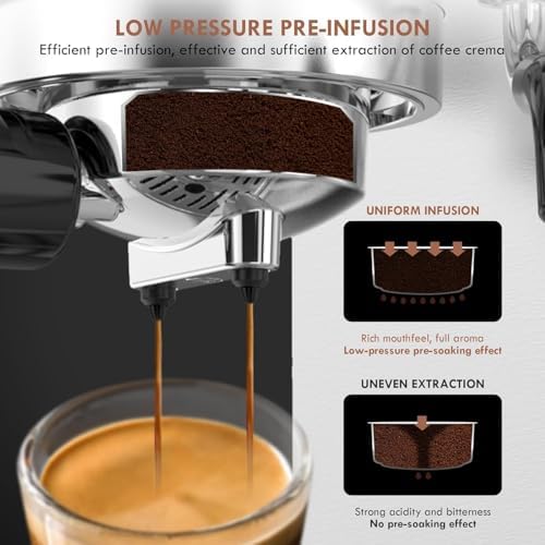 KitchenBoss Machines à Expresso：Machine à Café 15 bars avec Buse Vapeur, Machine à Cappuccino pour la Maison, Machine Expresso Acier Inoxydable