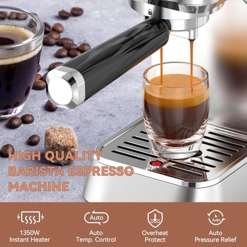 KitchenBoss Machines à Expresso：Machine à Café 15 bars avec Buse Vapeur, Machine à Cappuccino pour la Maison, Machine Expresso Acier Inoxydable
